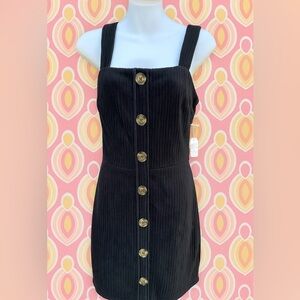 Y2K Retro Revival Mod Black Stretch Corduroy Jumper Dress
